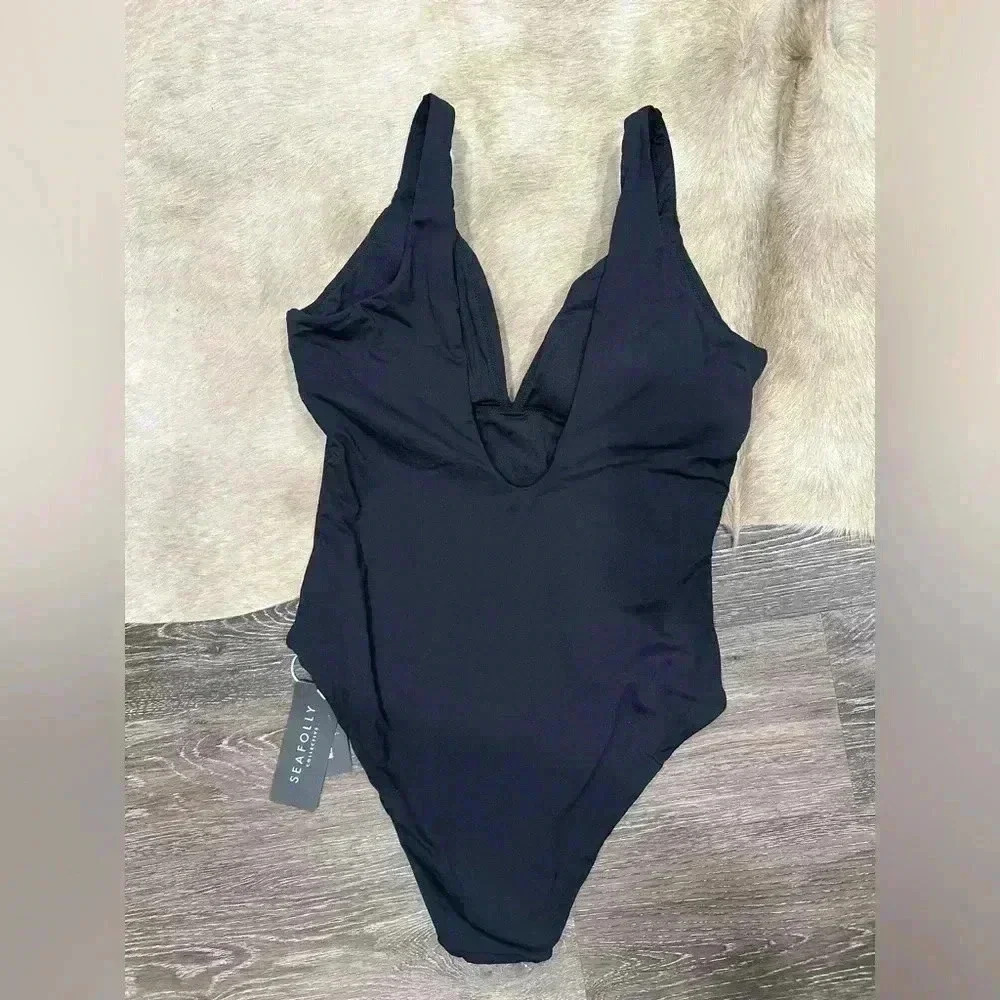 Seafolly Collective Women Black V Neck One Piece Size US 10 Simple Sexy NWT - Picture 4 of 6